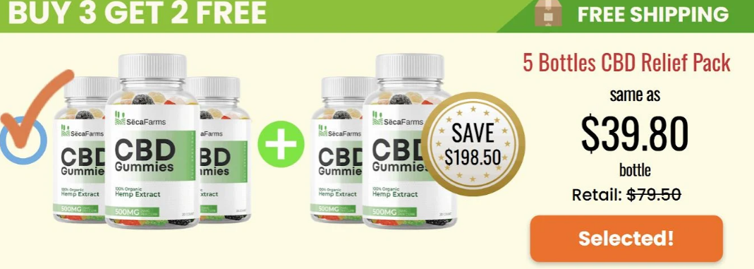 Seca Farms CBD Gummies jar with hemp leaves